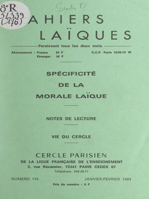 cover image of Spécificité de la morale laïque